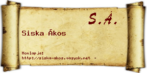 Siska Ákos névjegykártya